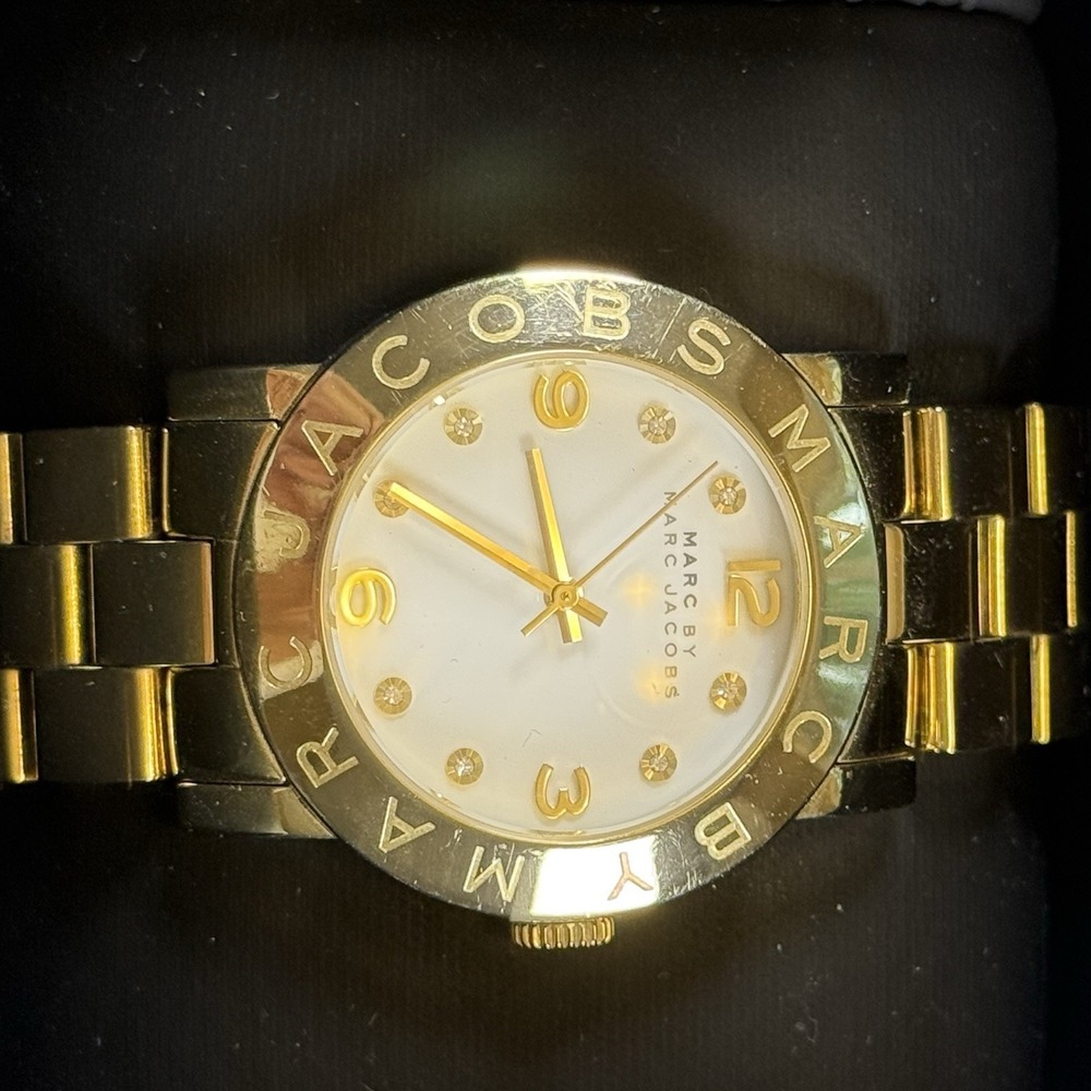 Marc By Marc Jacobs Amy Gold Tone Watch Mother of‎ Pearl Dial Women's w/ Box